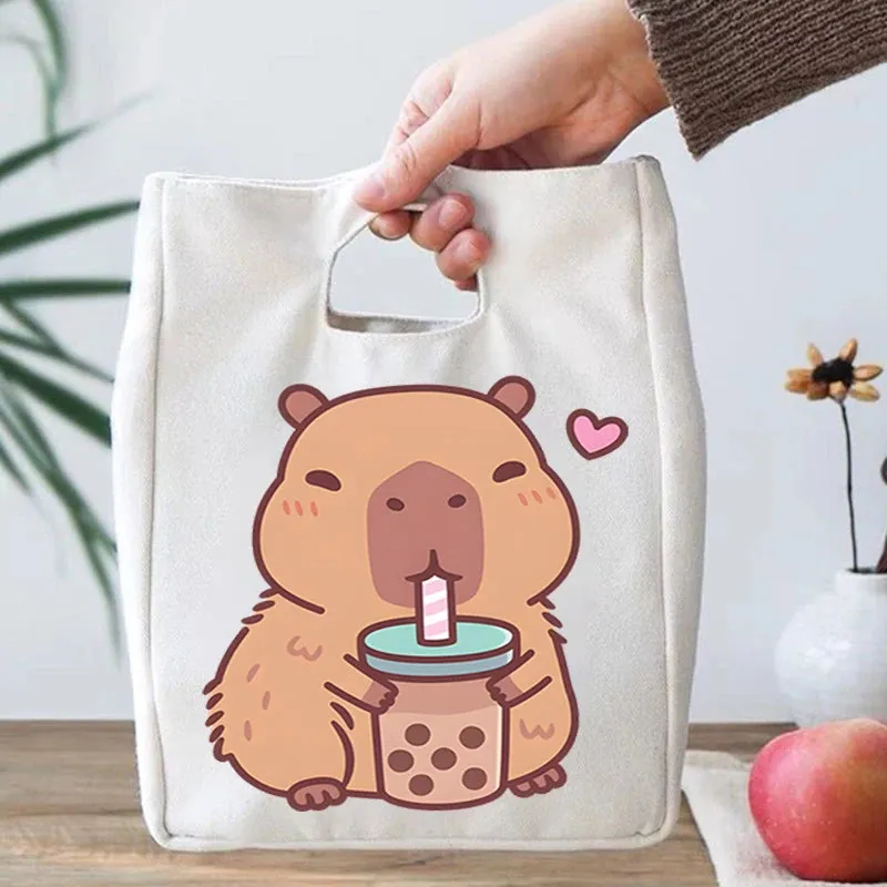 🎒🌟 Adorable Capybara Boba Tea Lunch Bag 🦙✨ Portable & Fun Bento Tote for Kids! 🍱💖