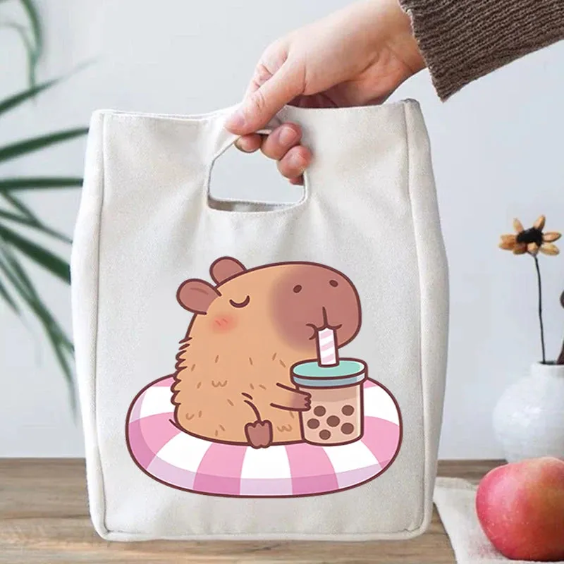 🎒🌟 Adorable Capybara Boba Tea Lunch Bag 🦙✨ Portable & Fun Bento Tote for Kids! 🍱💖