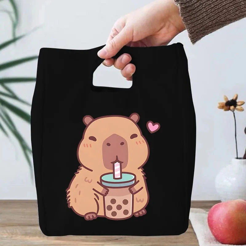 🎒🌟 Adorable Capybara Boba Tea Lunch Bag 🦙✨ Portable & Fun Bento Tote for Kids! 🍱💖