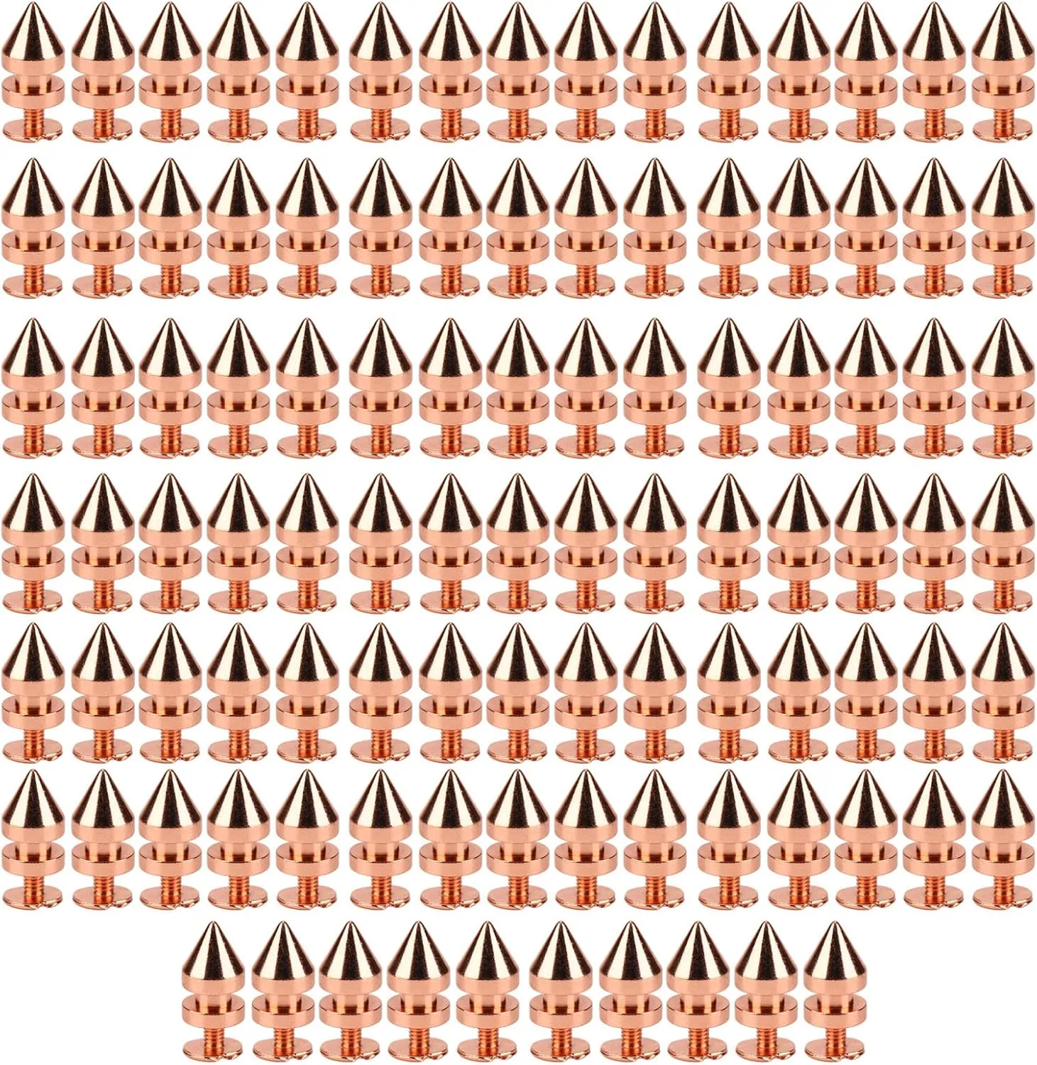 100 Sets Rose Gold Spiked Cone Spike Studs, Hardness Screw Back Rivets, DIY Clothing Bags Shoes Accessory Kit, Clear Smoothing Thread, Metal Electroplating, Fine Workmanship (8 * 13.5mm)