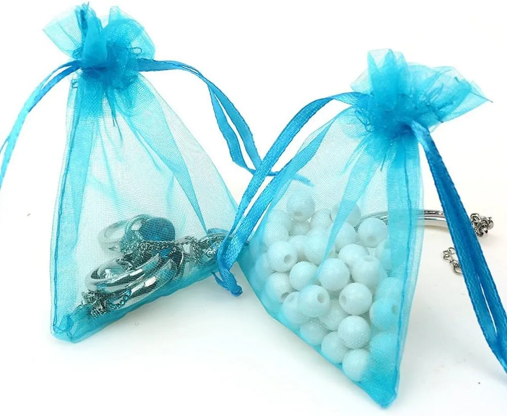 100/200PCS Organza Gift Candy Sheer Bags Mesh Jewelry Pouches Drawstring Bulk for Wedding Party Favors Festival Christmas Valentine's Day (3" X 4"(200PCS), Teal Blue)