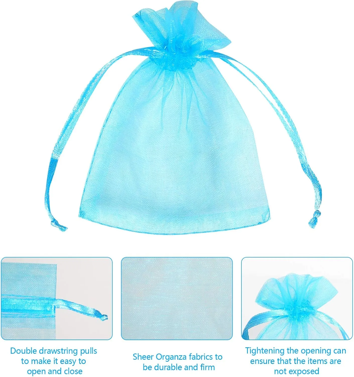 100/200PCS Organza Gift Candy Sheer Bags Mesh Jewelry Pouches Drawstring Bulk for Wedding Party Favors Festival Christmas Valentine's Day (3" X 4"(200PCS), Teal Blue)
