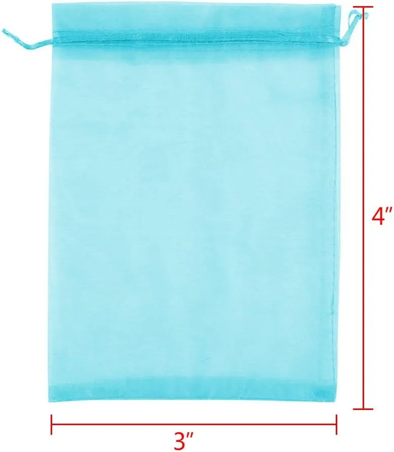 100/200PCS Organza Gift Candy Sheer Bags Mesh Jewelry Pouches Drawstring Bulk for Wedding Party Favors Festival Christmas Valentine's Day (3" X 4"(200PCS), Teal Blue)