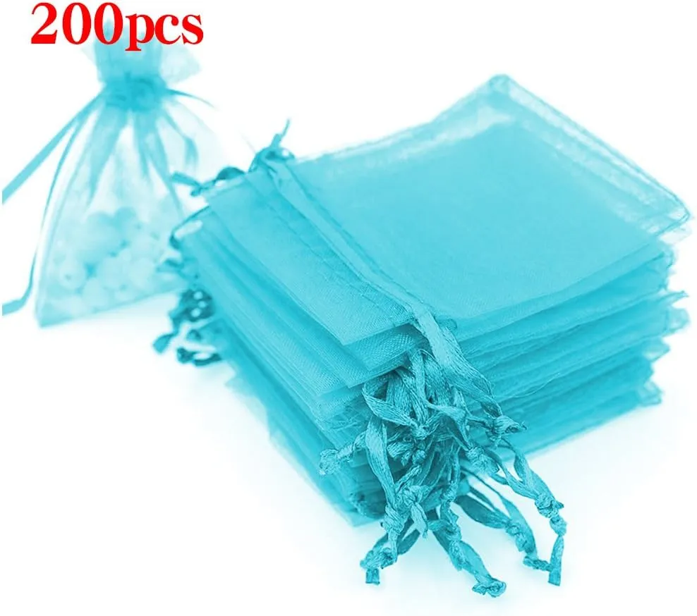 100/200PCS Organza Gift Candy Sheer Bags Mesh Jewelry Pouches Drawstring Bulk for Wedding Party Favors Festival Christmas Valentine's Day (3" X 4"(200PCS), Teal Blue)