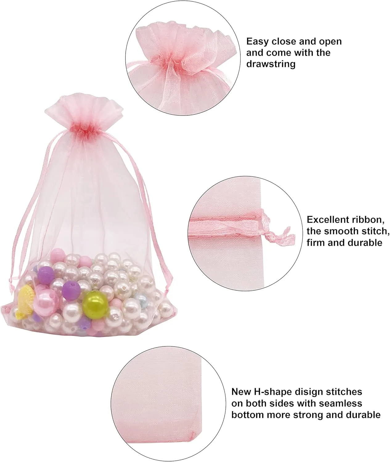 100PCS Blush Pink Organza Bags - 5''X7'' Sheer Mesh Drawstring Gift Bags for Wedding, Baby Shower, Party Favors