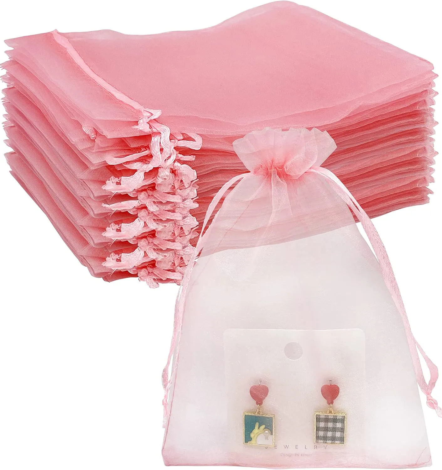 100PCS Blush Pink Organza Bags - 5''X7'' Sheer Mesh Drawstring Gift Bags for Wedding, Baby Shower, Party Favors