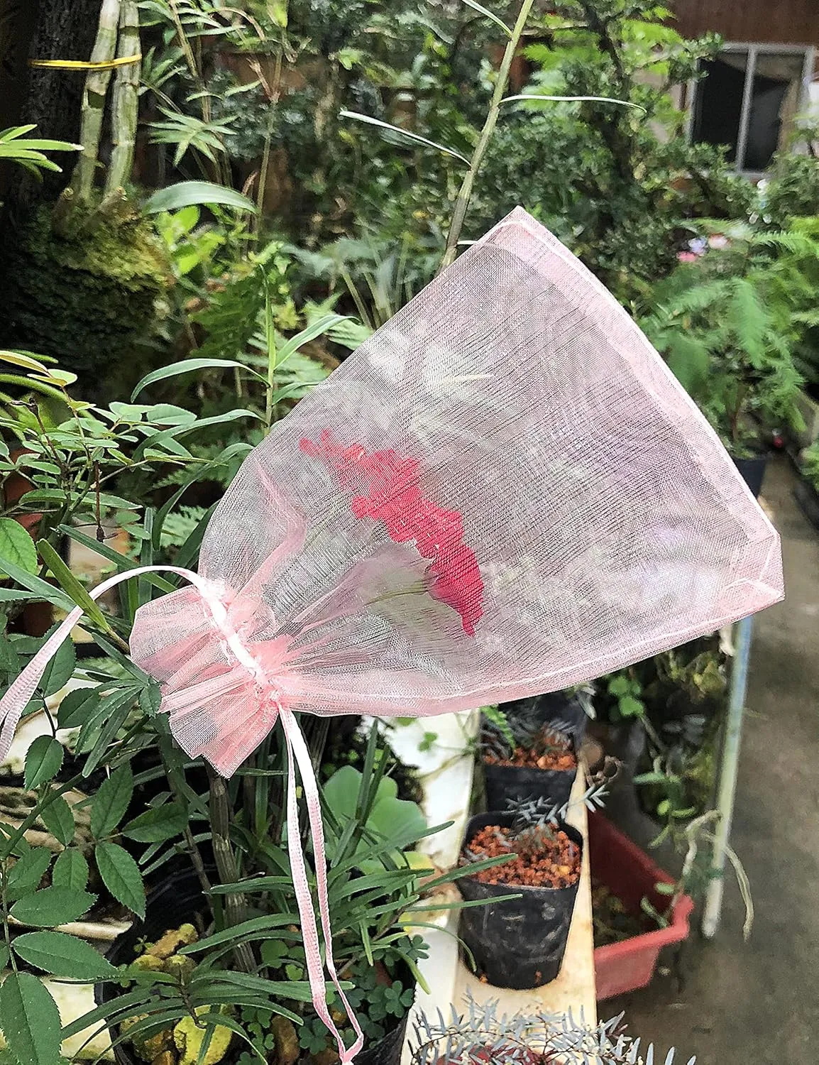 100PCS Blush Pink Organza Bags - 5''X7'' Sheer Mesh Drawstring Gift Bags for Wedding, Baby Shower, Party Favors
