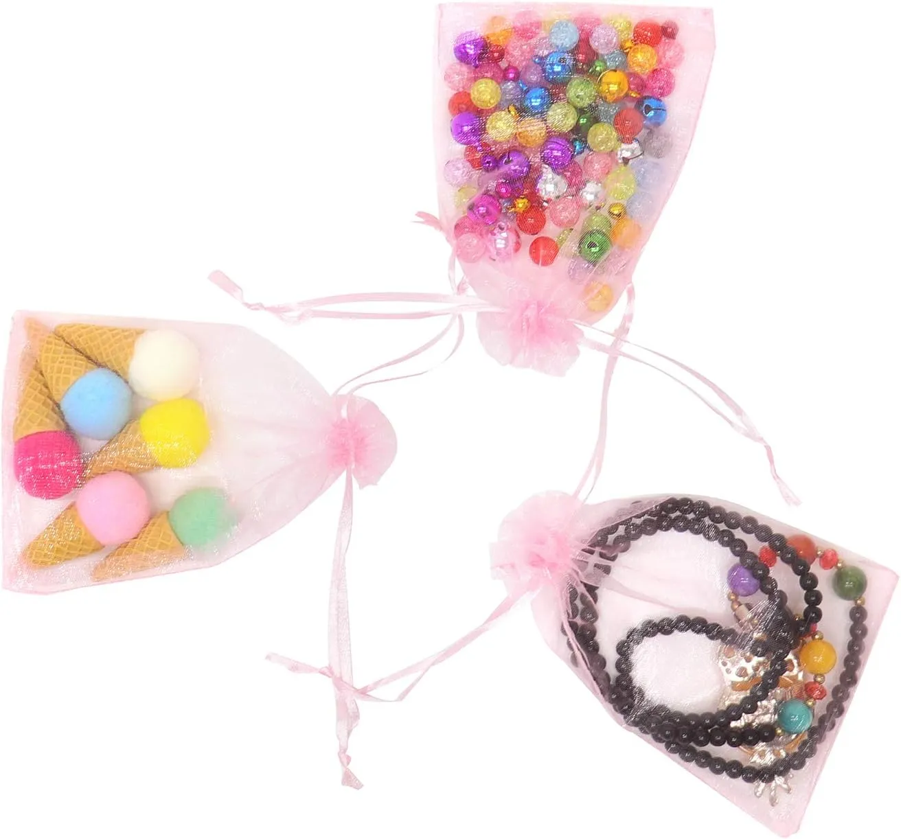 100Pcs Organza Bags 5x7 Inch, Pink Sheer Baby Shower Party Favor Bags with Drawstring, Mesh Jewelry Gift Bags Wedding Candy Pouches