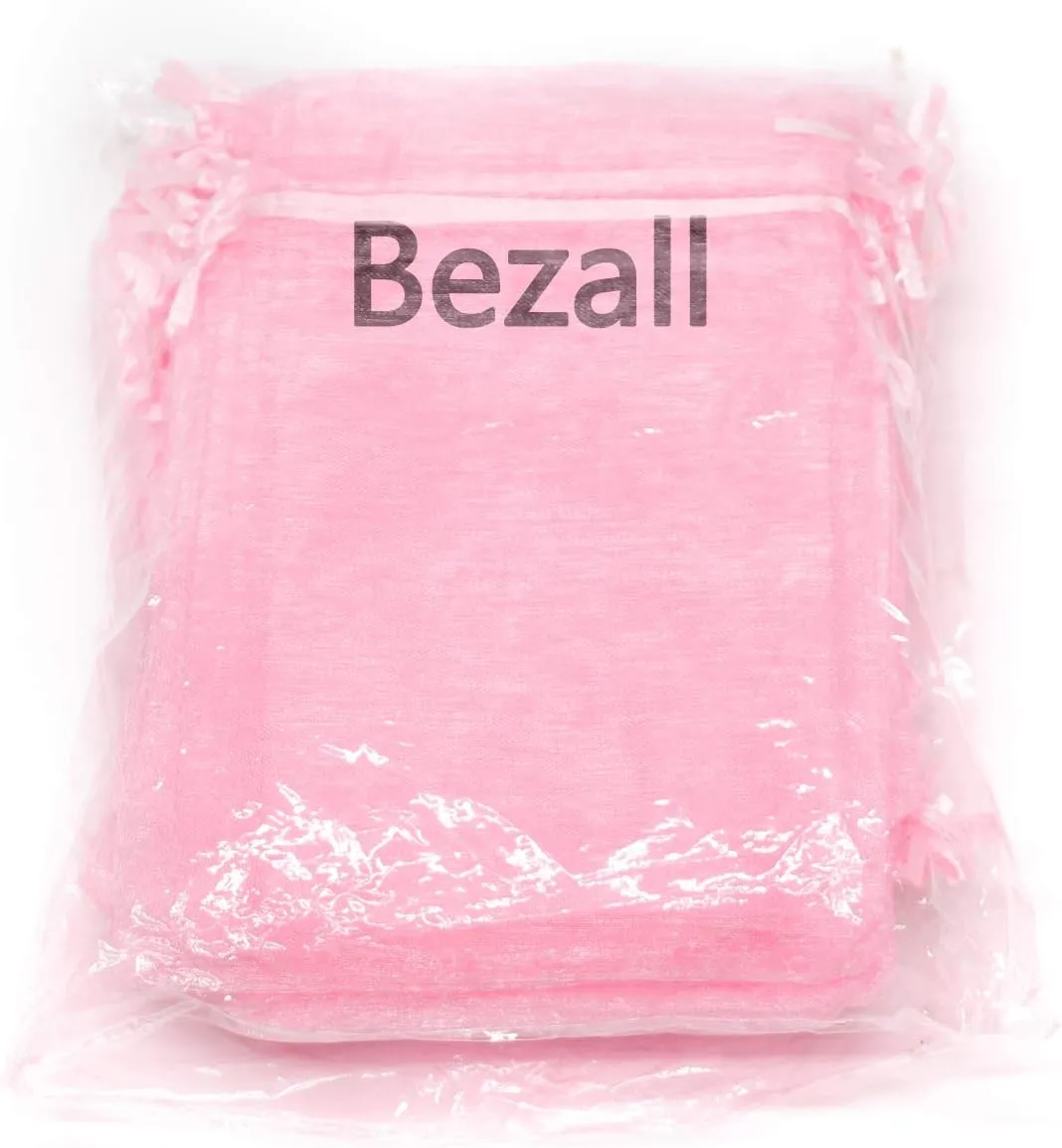 100Pcs Organza Bags 5x7 Inch, Pink Sheer Baby Shower Party Favor Bags with Drawstring, Mesh Jewelry Gift Bags Wedding Candy Pouches