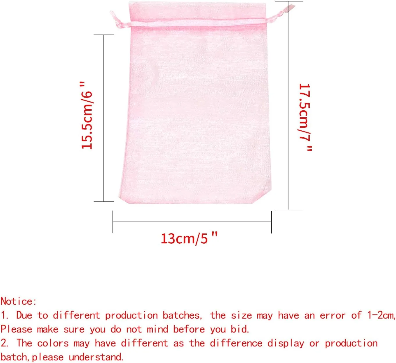 100Pcs Organza Bags 5x7 Inch, Pink Sheer Baby Shower Party Favor Bags with Drawstring, Mesh Jewelry Gift Bags Wedding Candy Pouches