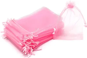 100Pcs Organza Bags 5x7 Inch, Pink Sheer Baby Shower Party Favor Bags with Drawstring, Mesh Jewelry Gift Bags Wedding Candy Pouches