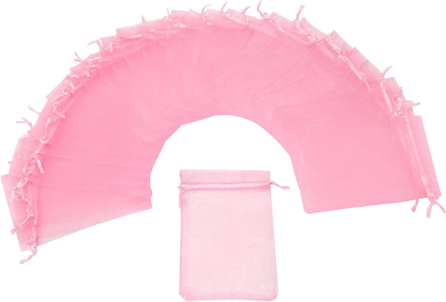 100Pcs Organza Bags 5x7 Inch, Pink Sheer Baby Shower Party Favor Bags with Drawstring, Mesh Jewelry Gift Bags Wedding Candy Pouches