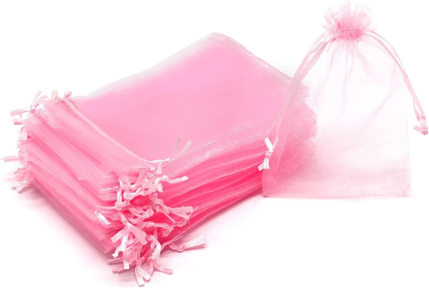 100Pcs Organza Bags 5x7 Inch, Pink Sheer Baby Shower Party Favor Bags with Drawstring, Mesh Jewelry Gift Bags Wedding Candy Pouches