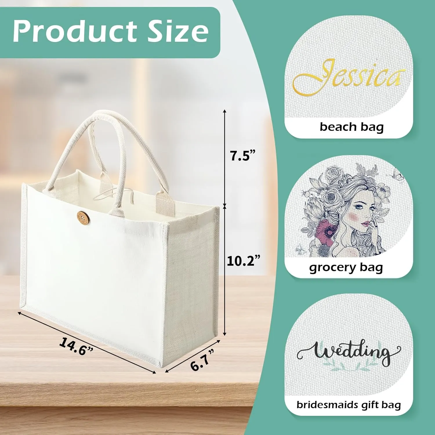 12 Pieces Jute Tote Bags Burlap Tote Beach Bags with Handles Reusable Waterproof Tote Shopping Bag Blank DIY Canvas Gift Bag