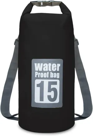 15L Floating Waterproof Dry Bag, Keep Gear Dry Clean, Roll Top Dry Sack with 2 Detachable Shoulder Strap, for Kayaking, Beach, Rafting (Color : Black)