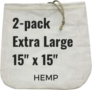 2 Extra-Large Nut Milk Bags - 15" x 15" - All Natural Hemp Reusable Food Strainer for Yogurt, Cheese, Nut Milks, Tea, Coffee & More - 100% Eco-Friendly (hemp)