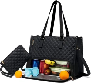 2 in 1 Tote Bag Lunch Bag Combo, 15.6 Inch bags with Lunch Compartment, 2 in 1 Tote Bag, Works Bags Combo (Style A)