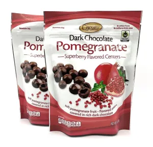 2-PACK Superberry Pomegranate Gourmet Dark Chocolate Bonbons – Fair Trade Certified Premium Dark Chocolate with Soft Chewy Center, No Artificial Colors or Flavors 7oz. resealable bag x 2 = 14 oz. total