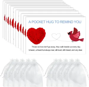 20 Sets Funeral Gift Favors for Guest, Pocket Hug Heart Reminder with Sheer Organza Bags and Red Cardinal Remember Me Poem Cards for Church Favors Funeral Memorial Party Sympathy Gifts Hug from heaven