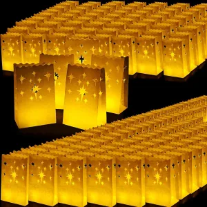 200 Pcs White Luminary Bags Christmas Luminaries Flame Resistant Candle Bags Reusable Paper Lantern Bags for Christmas Wedding Valentine's Day Diwali Thanksgiving New Year Party Decor (Firework)
