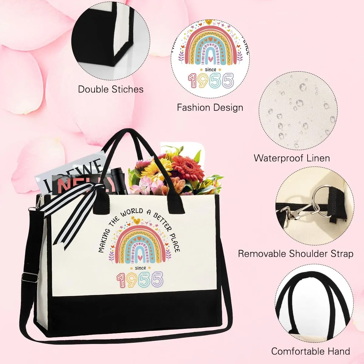 2025 Birthday Gift for Women Canvas Tote Bag Birthday Gift Set for Mom Wife Grandma 40/50/60/70/80 Years Old Gifts