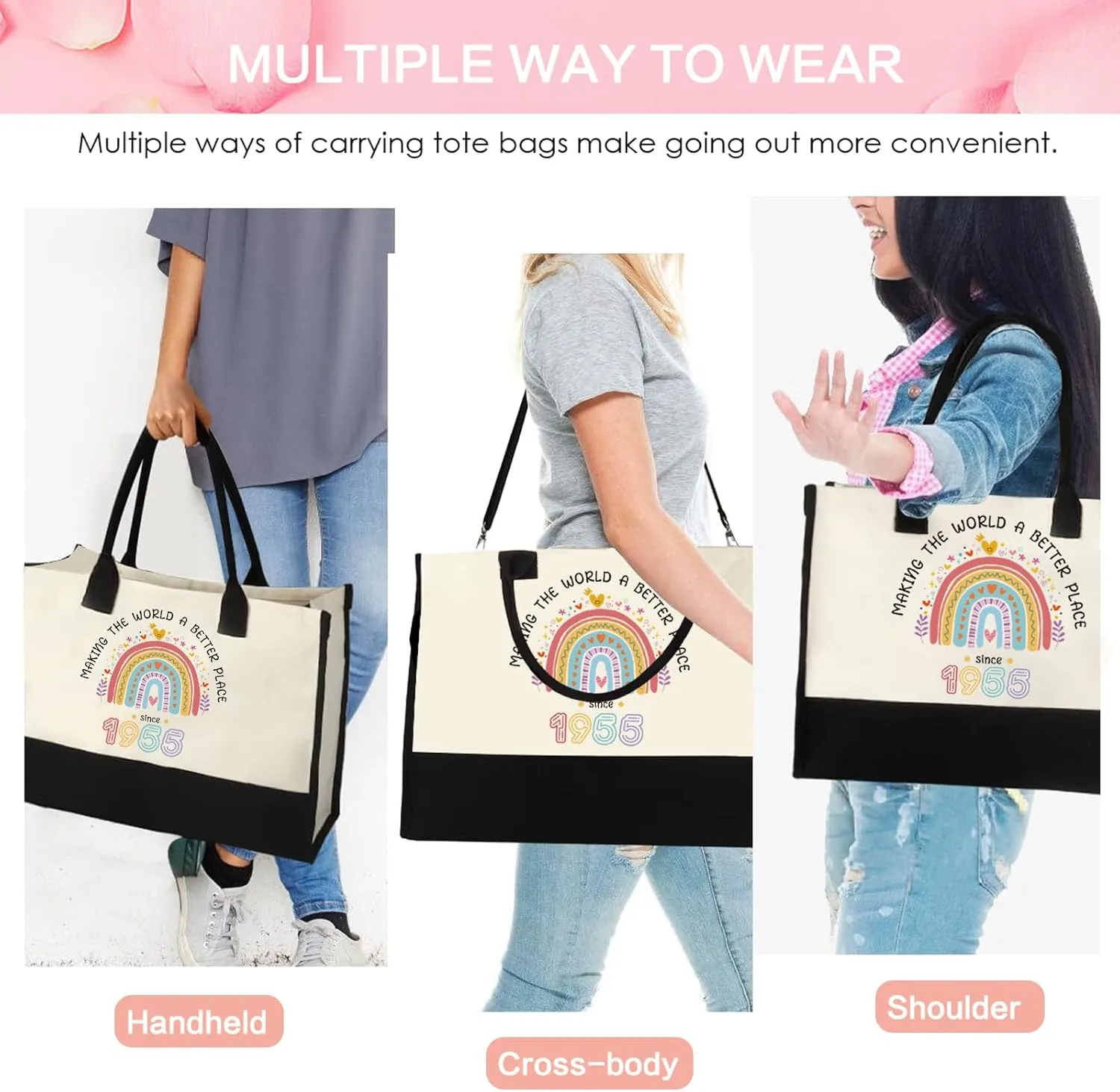 2025 Birthday Gift for Women Canvas Tote Bag Birthday Gift Set for Mom Wife Grandma 40/50/60/70/80 Years Old Gifts