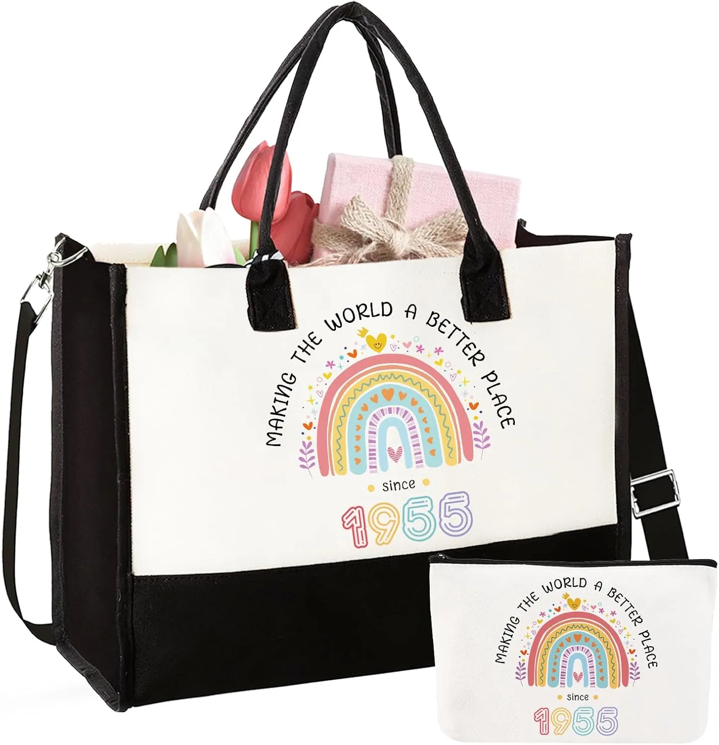 2025 Birthday Gift for Women Canvas Tote Bag Birthday Gift Set for Mom Wife Grandma 40/50/60/70/80 Years Old Gifts