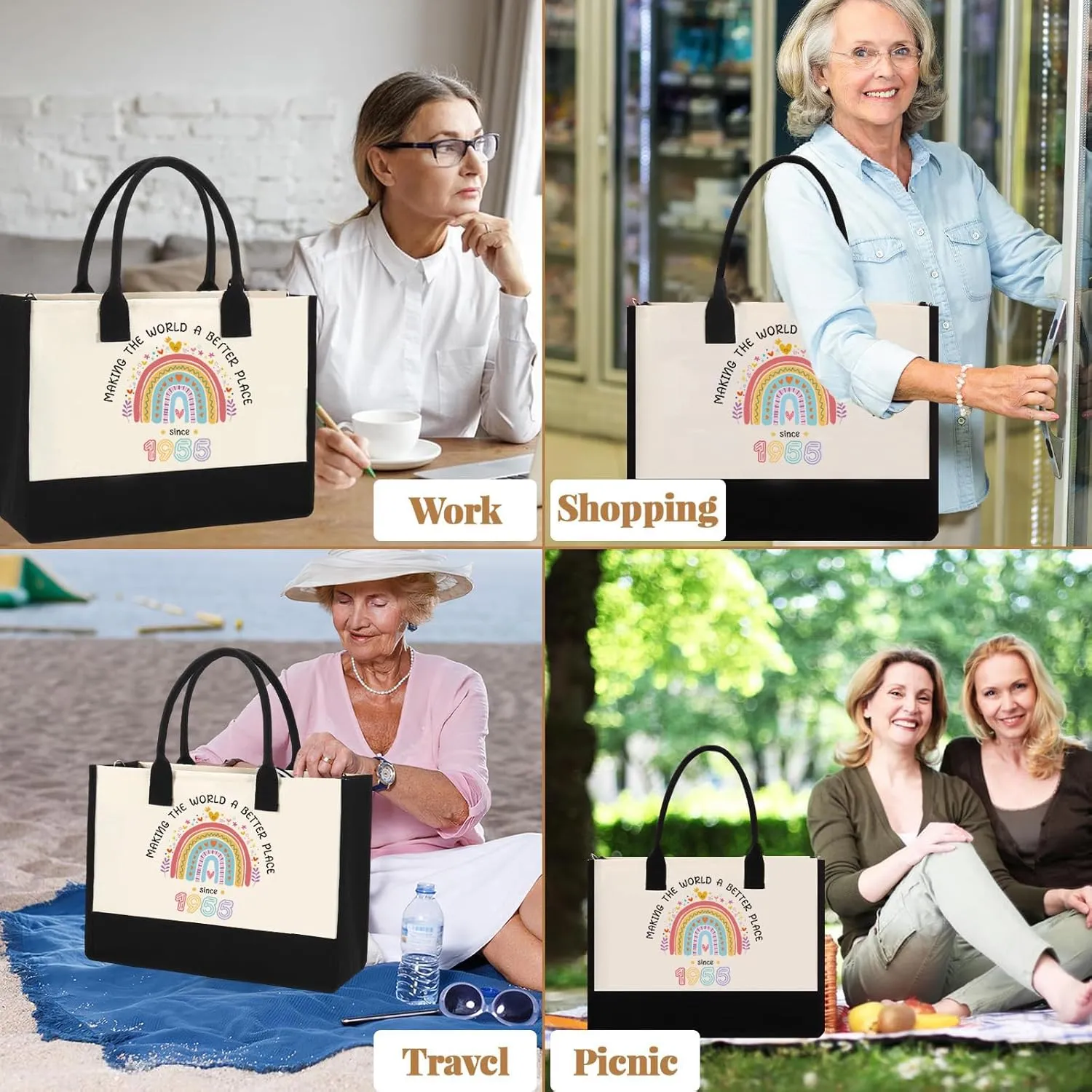 2025 Birthday Gift for Women Canvas Tote Bag Birthday Gift Set for Mom Wife Grandma 40/50/60/70/80 Years Old Gifts