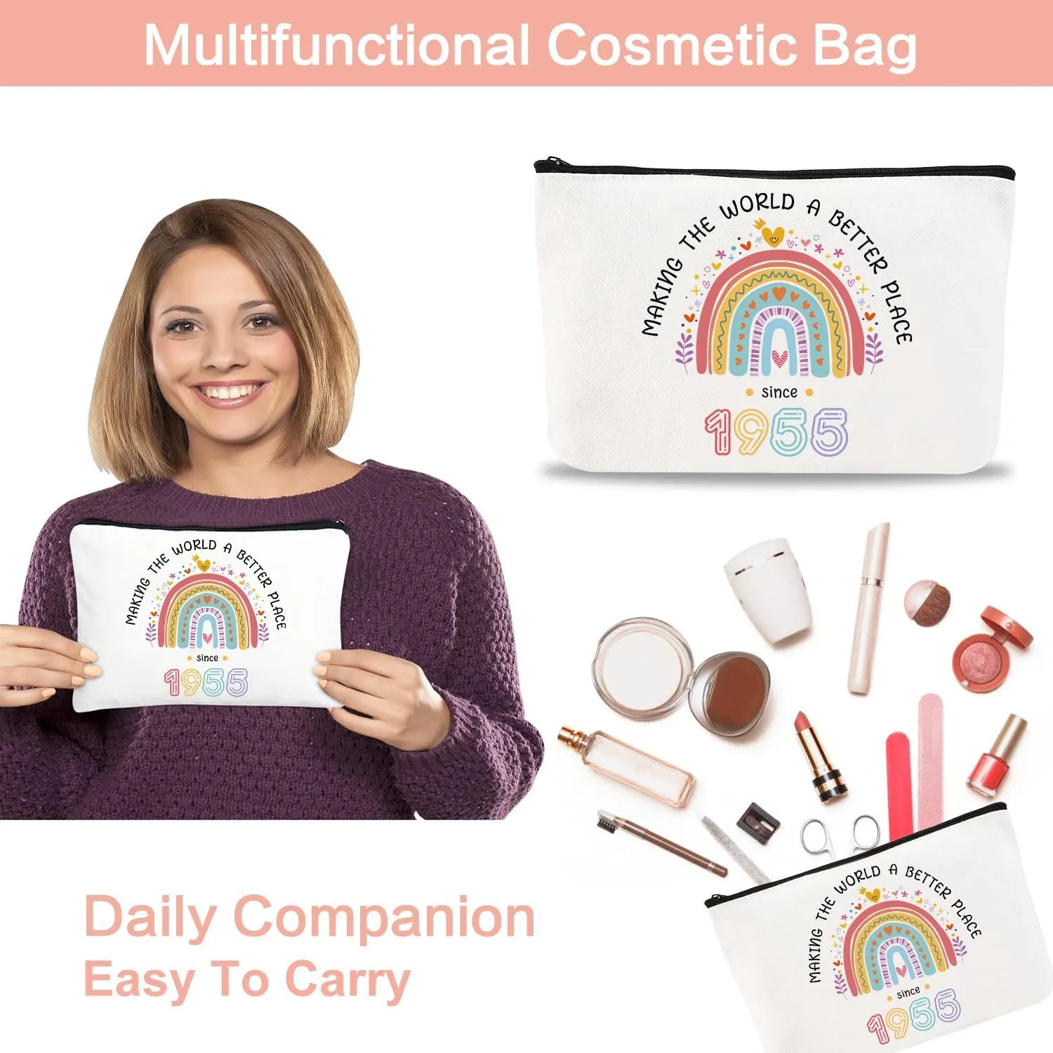 2025 Birthday Gift for Women Canvas Tote Bag Birthday Gift Set for Mom Wife Grandma 40/50/60/70/80 Years Old Gifts