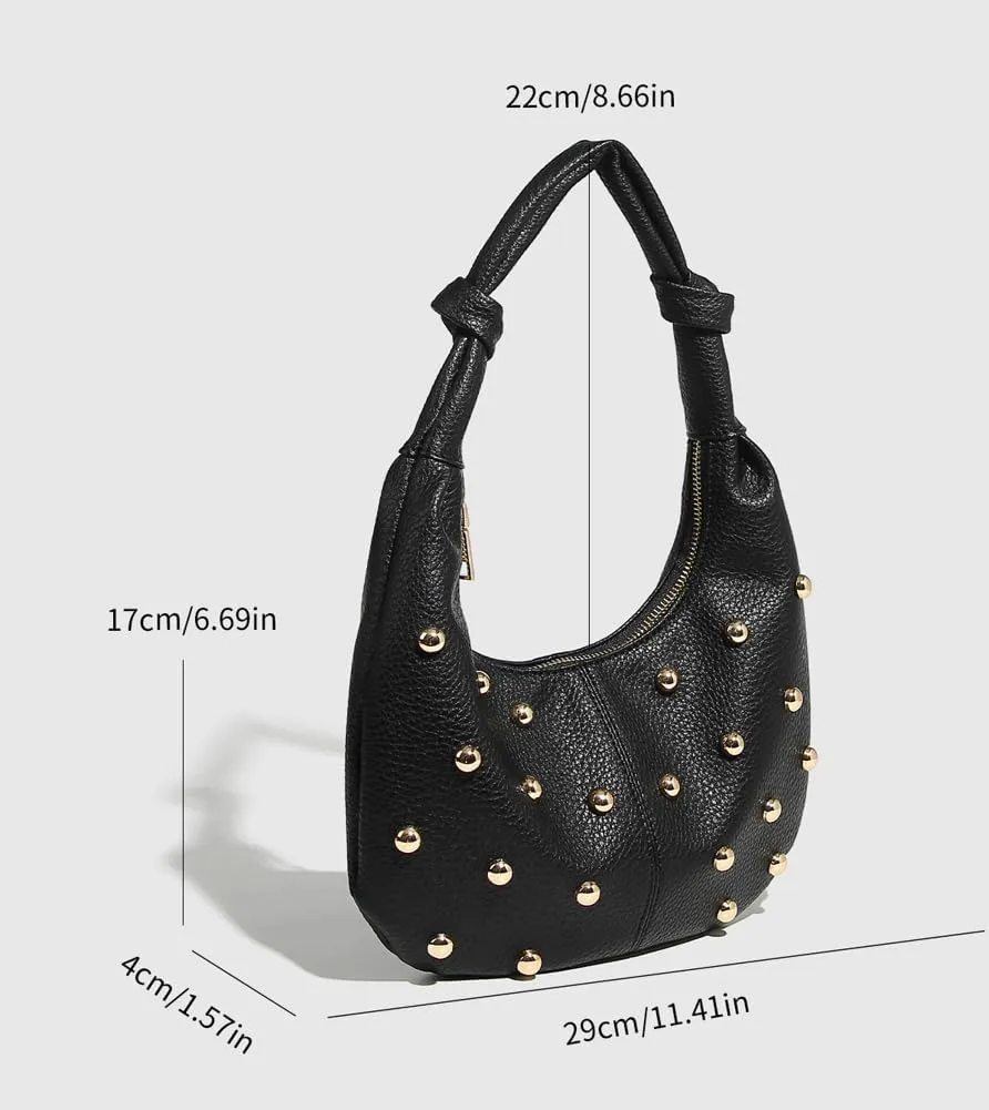 2025 Metallic Mushroom-Stud Handbag – Edgy Shoulder & Underarm Purse, Punk Rock Dumpling Bag for Women