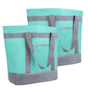 2Pk Insulated Reusable Tote Bag for Grocery Shopping for Women/Men, Pizza/Food Delivery Bag to Keep Food Cold/Hot for Uber Eats/Doordash/Grubub, Cooler bags for Travel/Beach/Picnic, Green