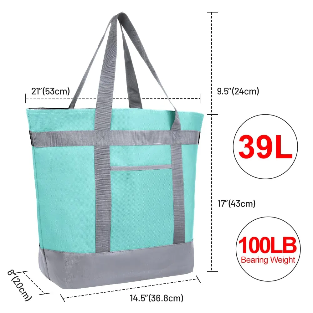2Pk Insulated Reusable Tote Bag for Grocery Shopping for Women/Men, Pizza/Food Delivery Bag to Keep Food Cold/Hot for Uber Eats/Doordash/Grubub, Cooler bags for Travel/Beach/Picnic, Green