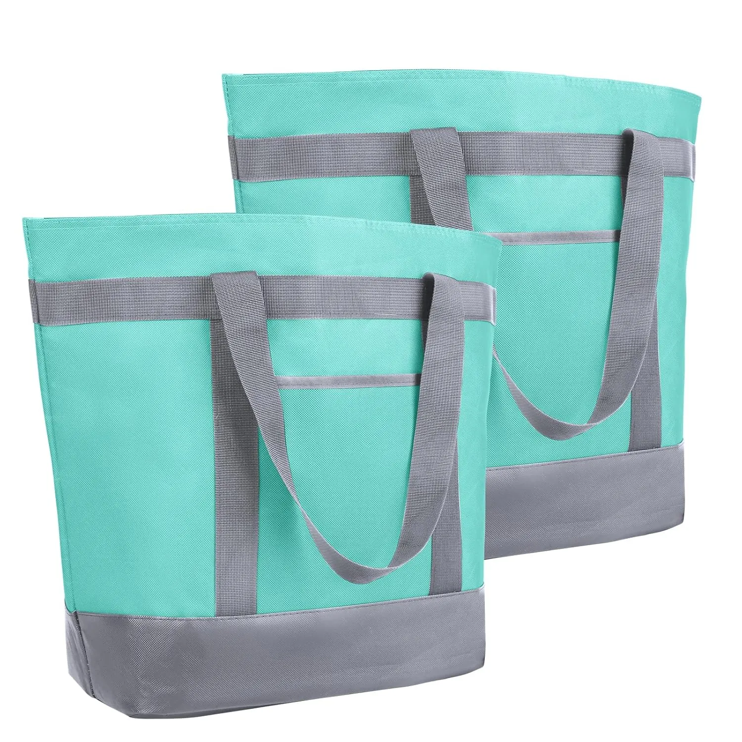 2Pk Insulated Reusable Tote Bag for Grocery Shopping for Women/Men, Pizza/Food Delivery Bag to Keep Food Cold/Hot for Uber Eats/Doordash/Grubub, Cooler bags for Travel/Beach/Picnic, Green