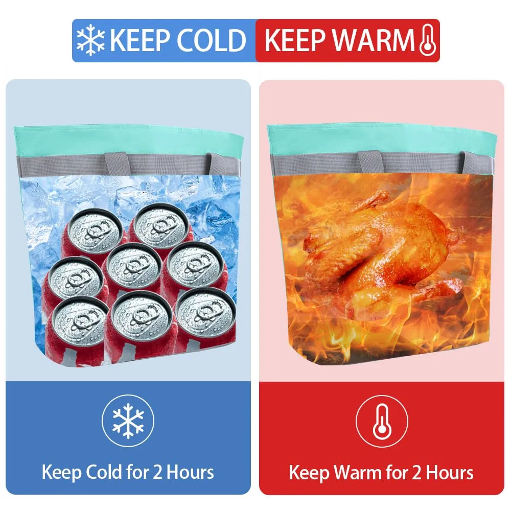 2Pk Insulated Reusable Tote Bag for Grocery Shopping for Women/Men, Pizza/Food Delivery Bag to Keep Food Cold/Hot for Uber Eats/Doordash/Grubub, Cooler bags for Travel/Beach/Picnic, Green