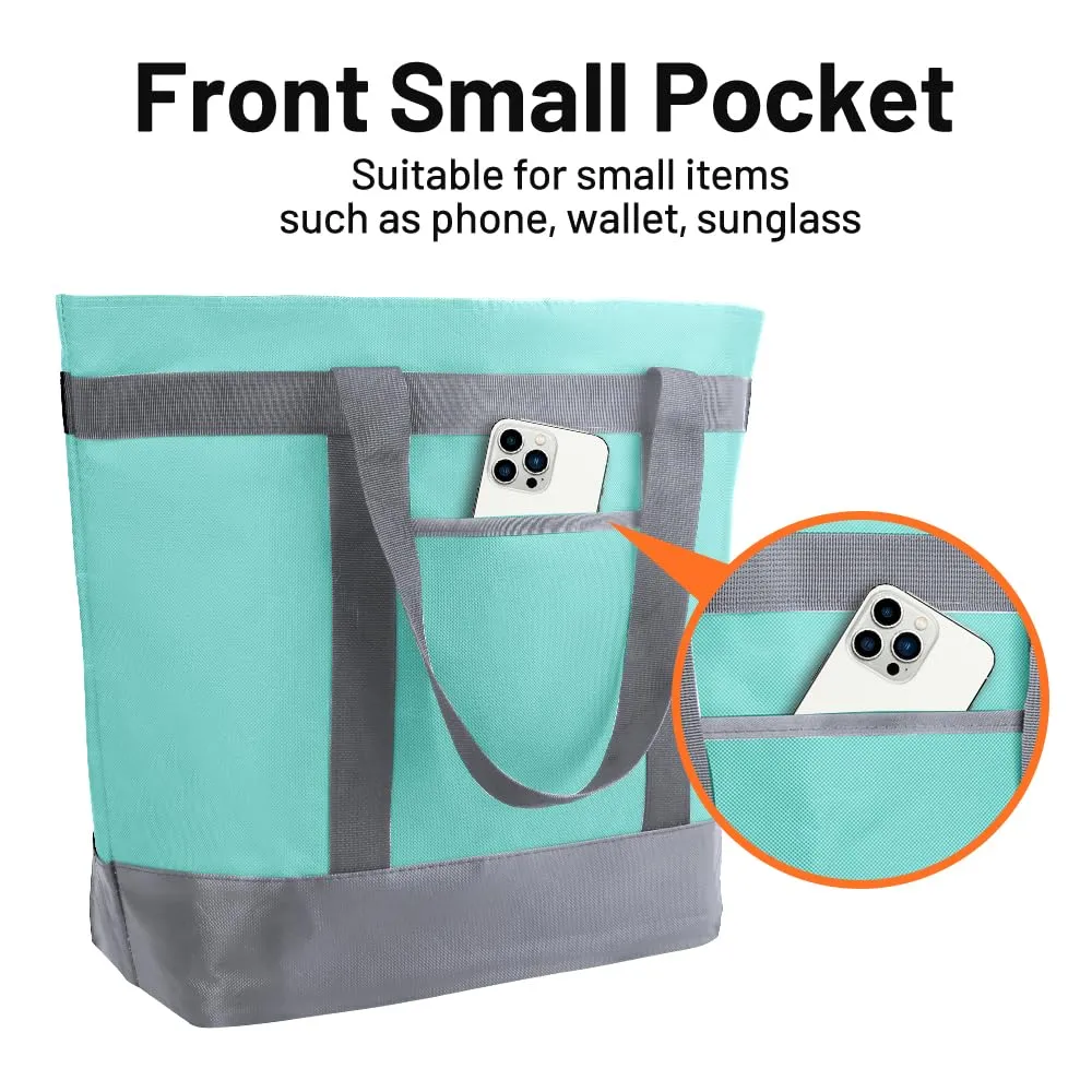 2Pk Insulated Reusable Tote Bag for Grocery Shopping for Women/Men, Pizza/Food Delivery Bag to Keep Food Cold/Hot for Uber Eats/Doordash/Grubub, Cooler bags for Travel/Beach/Picnic, Green