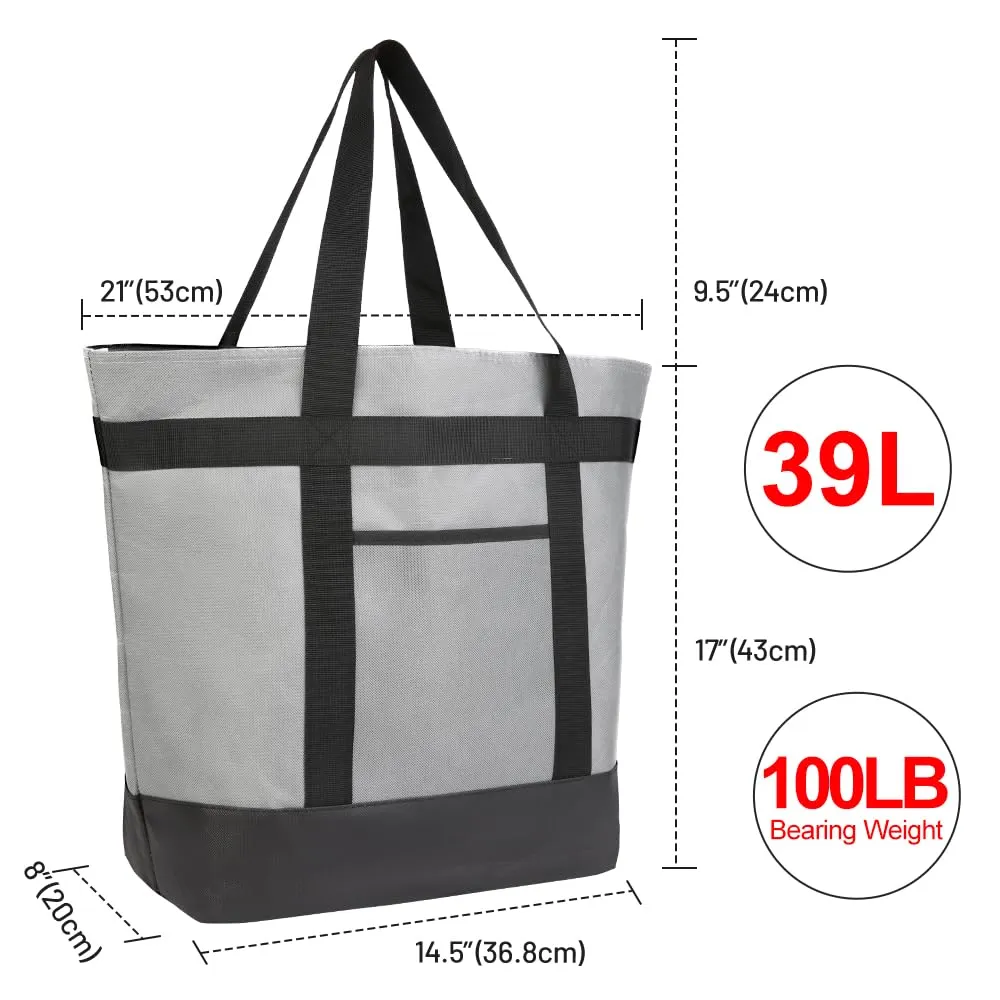 2Pk Insulated Reusable Tote Bag for Grocery Shopping for Women/Men, Pizza/Food Delivery Bag to Keep Food Cold/Hot for Uber Eats/Doordash/Grubub, Cooler bags for Travel/Beach/Picnic, Grey