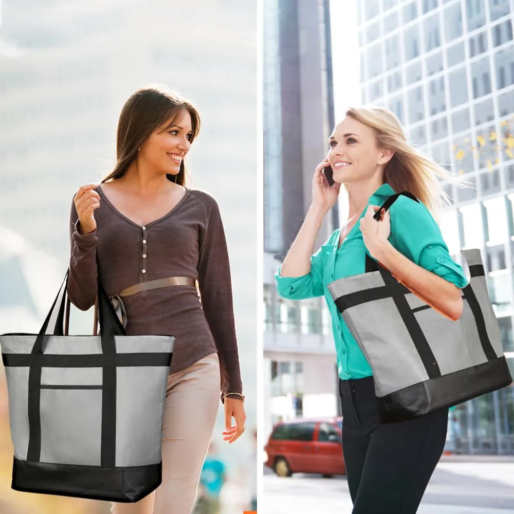 2Pk Insulated Reusable Tote Bag for Grocery Shopping for Women/Men, Pizza/Food Delivery Bag to Keep Food Cold/Hot for Uber Eats/Doordash/Grubub, Cooler bags for Travel/Beach/Picnic, Grey