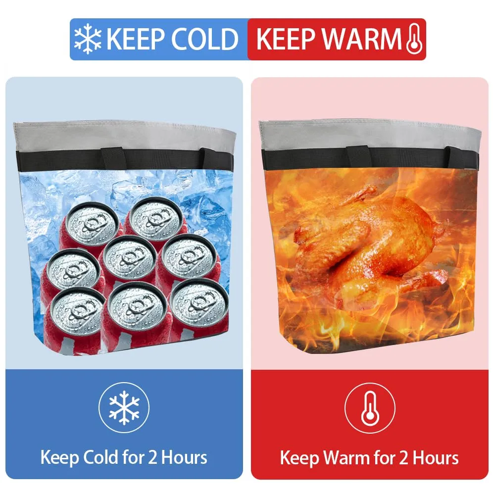 2Pk Insulated Reusable Tote Bag for Grocery Shopping for Women/Men, Pizza/Food Delivery Bag to Keep Food Cold/Hot for Uber Eats/Doordash/Grubub, Cooler bags for Travel/Beach/Picnic, Grey