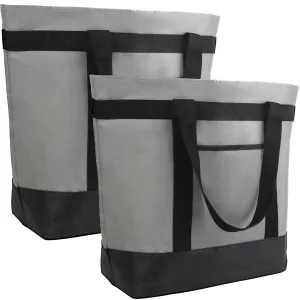 2Pk Insulated Reusable Tote Bag for Grocery Shopping for Women/Men, Pizza/Food Delivery Bag to Keep Food Cold/Hot for Uber Eats/Doordash/Grubub, Cooler bags for Travel/Beach/Picnic, Grey