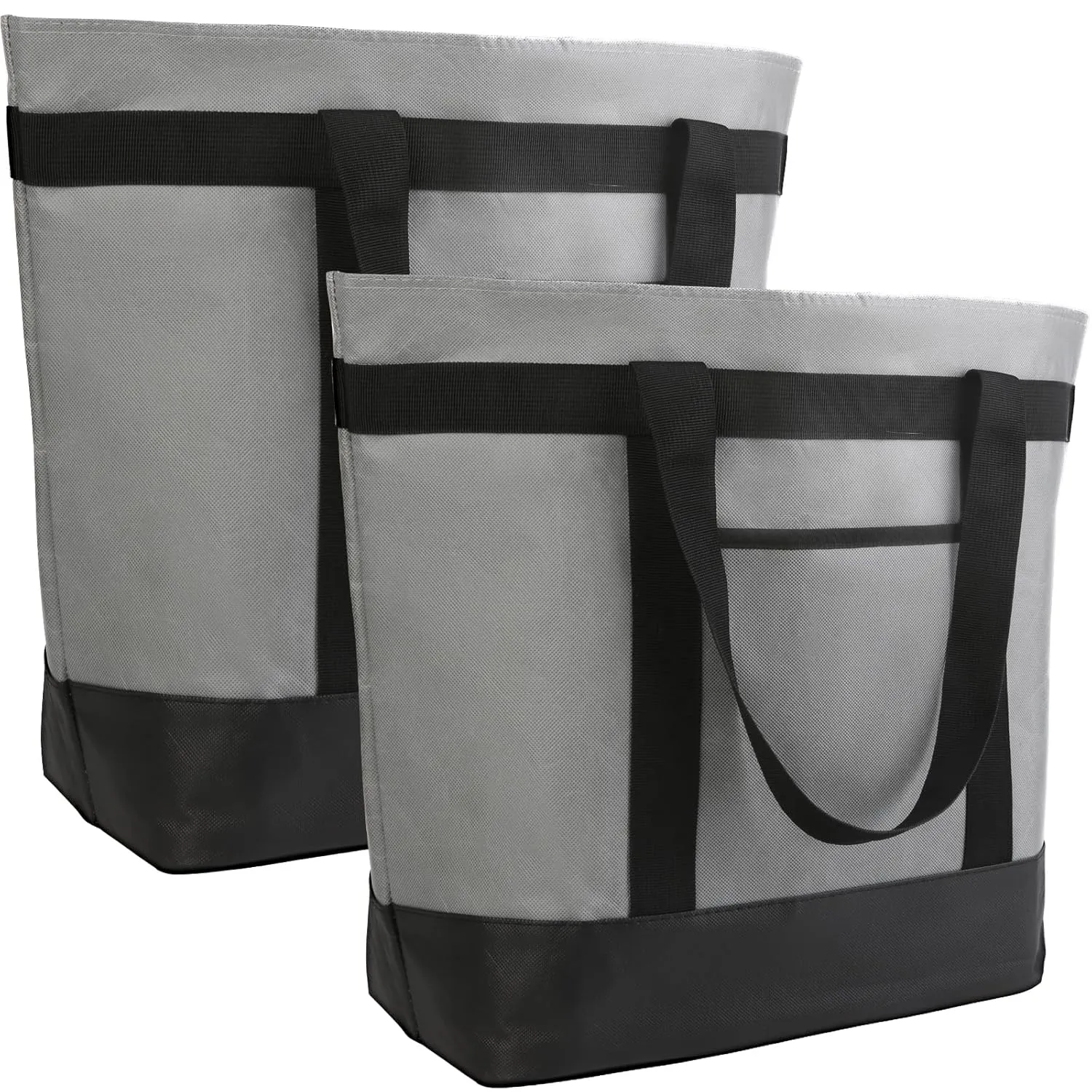 2Pk Insulated Reusable Tote Bag for Grocery Shopping for Women/Men, Pizza/Food Delivery Bag to Keep Food Cold/Hot for Uber Eats/Doordash/Grubub, Cooler bags for Travel/Beach/Picnic, Grey