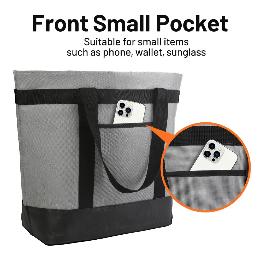 2Pk Insulated Reusable Tote Bag for Grocery Shopping for Women/Men, Pizza/Food Delivery Bag to Keep Food Cold/Hot for Uber Eats/Doordash/Grubub, Cooler bags for Travel/Beach/Picnic, Grey
