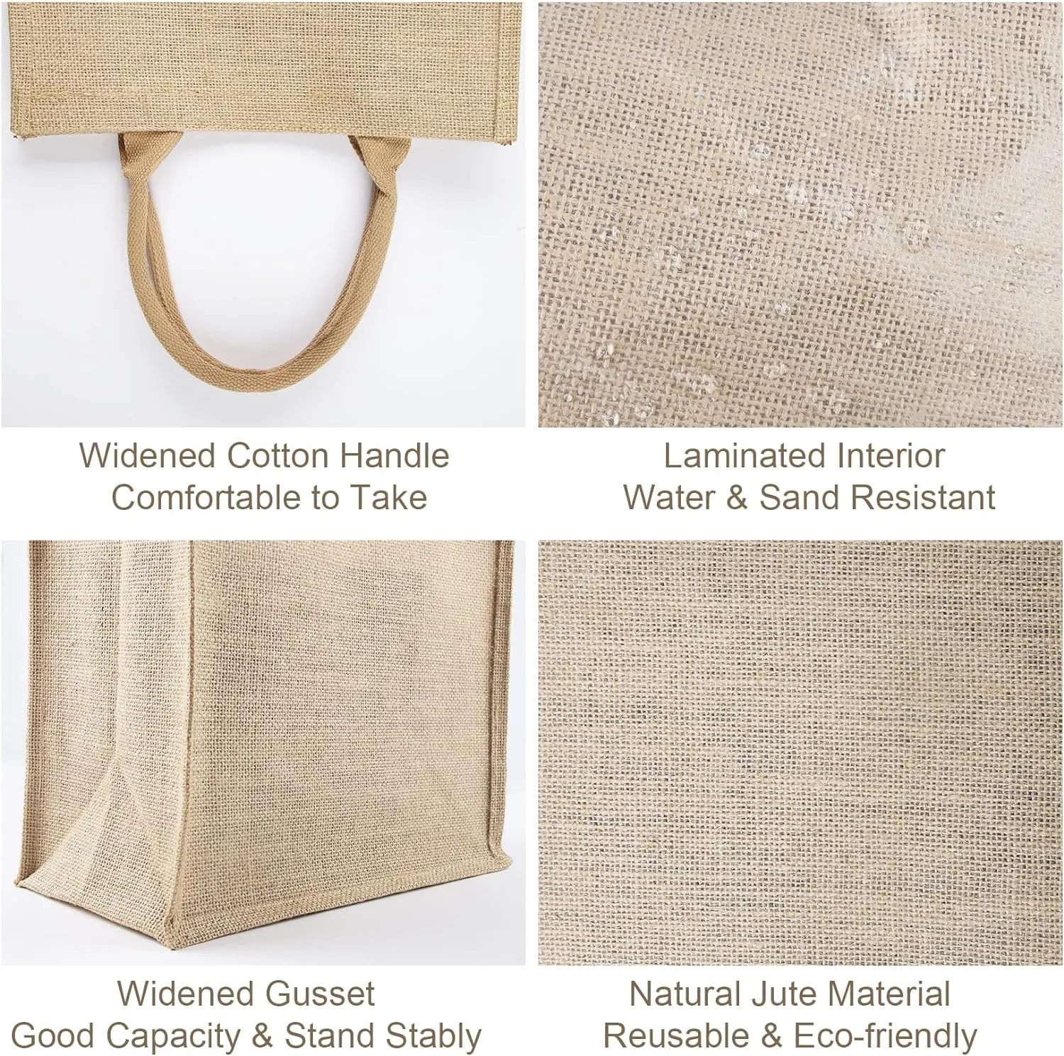 3 Pcs Burlap Tote Bags Bulk, Reusable Jute Tote Bag with 5Yd Ribbon Blank Burlap Gift Bag with Handle Waterproof Beach Tote Bag for Shopping Bridesmaid Gift Bag 12.2''x10.6''x6.3''