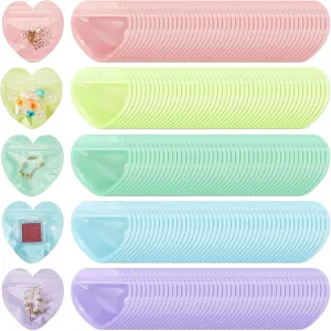 300 Pcs Heart-shaped Jewelry Packaging Bags Small Jewelry Transparent Resealable Cute Treat Bags for Business Wedding Birthday Festival Party Favor Supplies