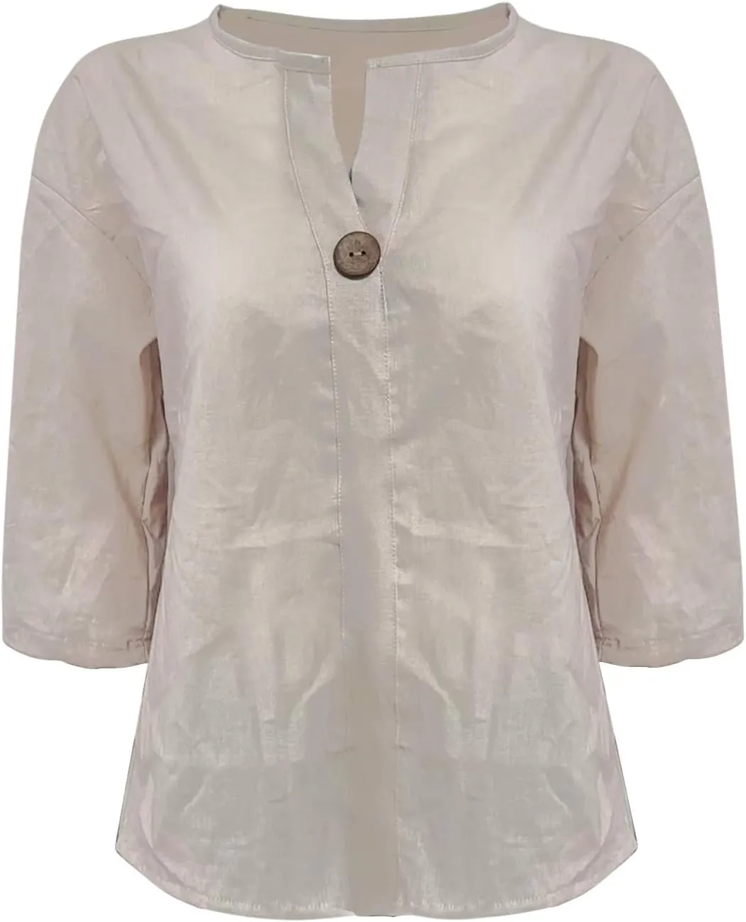 3/4 Sleeve Spring Tops for Women Summer Casual Loose Comfy V Neck Pullover Tops Beach Vacation Linen Shirts Blouses
