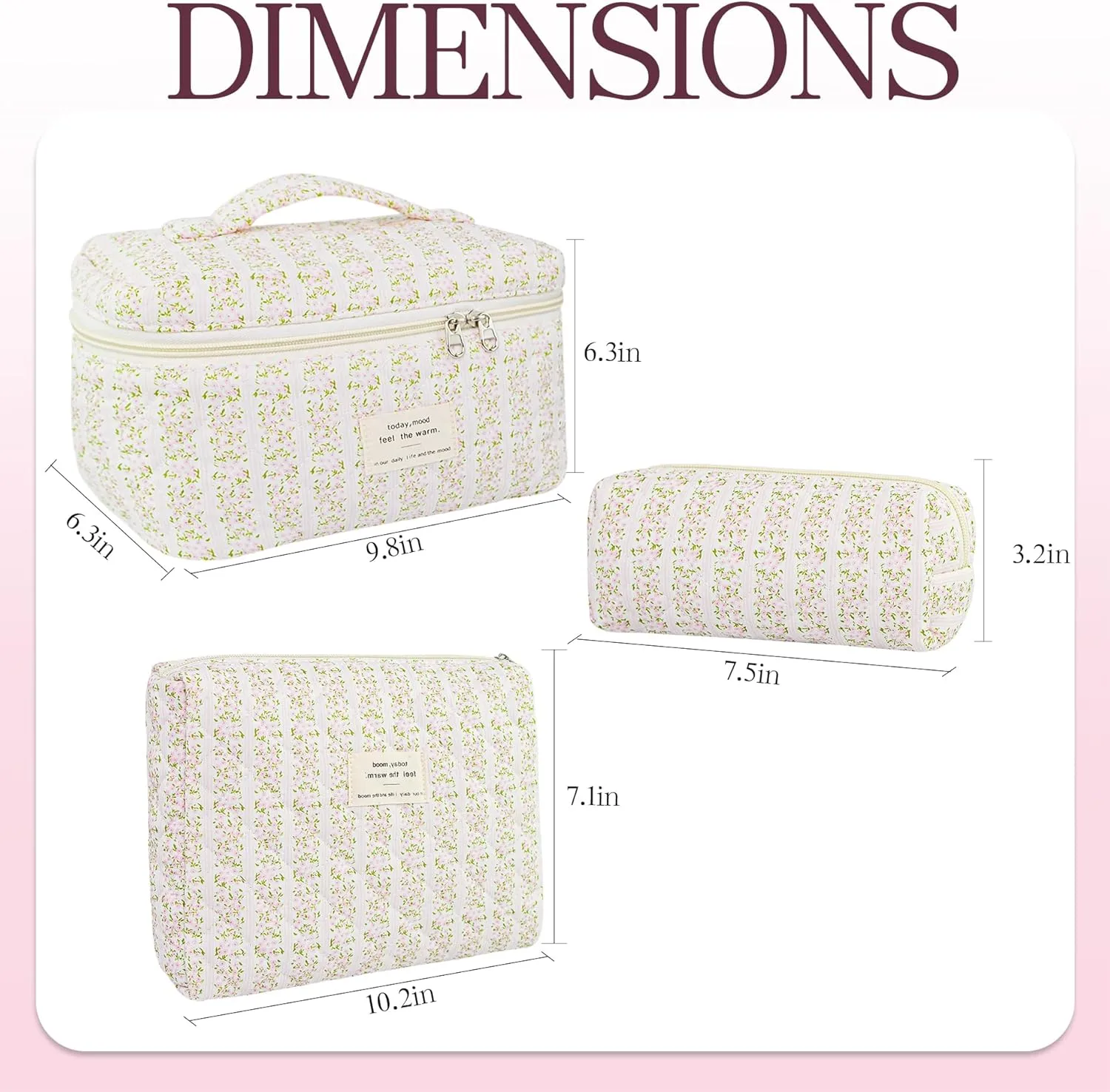 3Pcs Travel Makeup Bag Organizer, Toiletry Bag for Women, Cosmetic Bags for Women Travel Set, Cute Makeup Bags, Quilted Cosmetic Bag, Women's Quilted Toiletry Bag Storage
