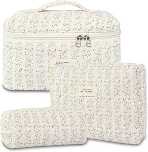 3Pcs Travel Makeup Bag Organizer, Toiletry Bag for Women, Cosmetic Bags for Women Travel Set, Cute Makeup Bags, Quilted Cosmetic Bag, Women's Quilted Toiletry Bag Storage