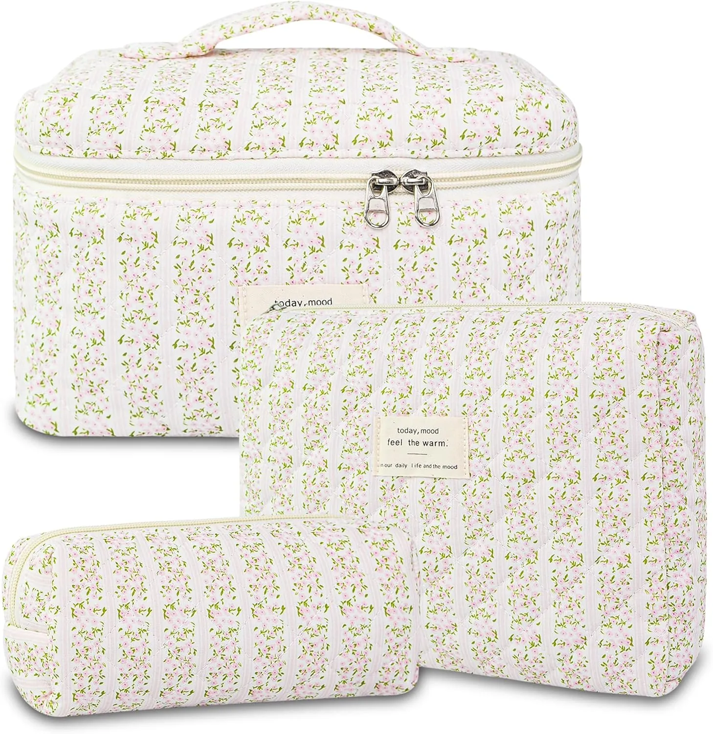 3Pcs Travel Makeup Bag Organizer, Toiletry Bag for Women, Cosmetic Bags for Women Travel Set, Cute Makeup Bags, Quilted Cosmetic Bag, Women's Quilted Toiletry Bag Storage