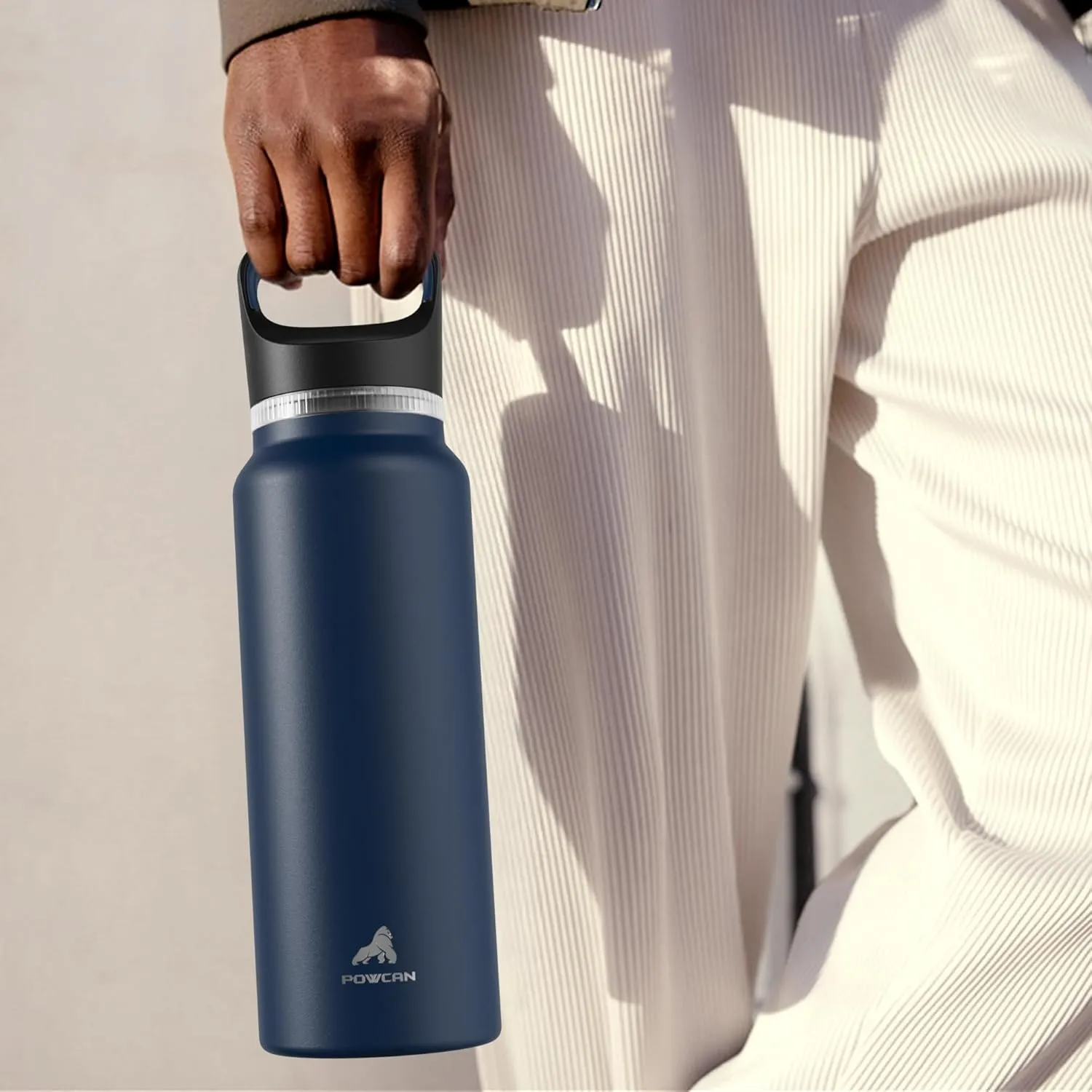 40 oz Insulated Water Bottle for Outdoors: 3 Lids, Leakproof, Keep Ice 24H and Hot 12H, Double Wall, Large Metal Water Flask with Handle for Camping, Hiking, Climbing, Workout, Travel (Midnight Black)