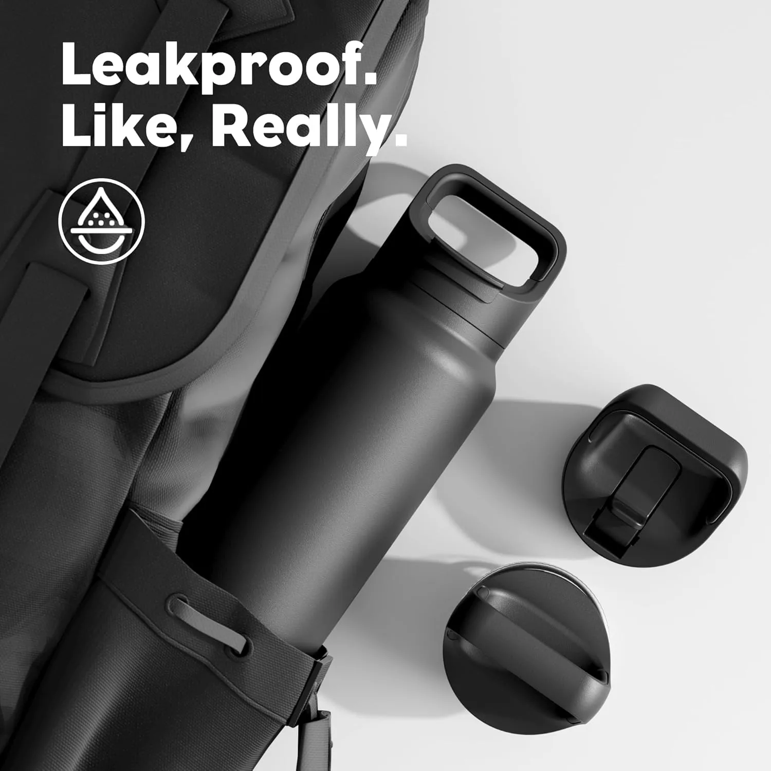 40 oz Insulated Water Bottle for Outdoors: 3 Lids, Leakproof, Keep Ice 24H and Hot 12H, Double Wall, Large Metal Water Flask with Handle for Camping, Hiking, Climbing, Workout, Travel (Midnight Black)