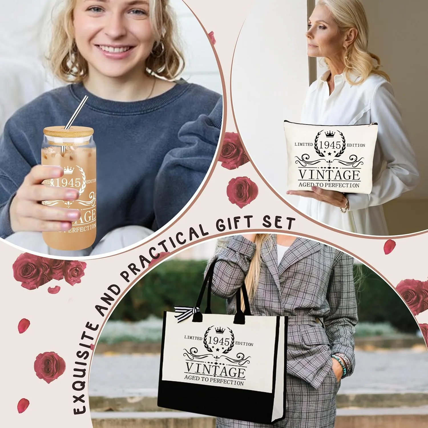 40th 50th 60th Birthday Gifts for Women Tote Bag Birthday Gifts Set for Mom Wife Sister Grandma Birthday Gifts for Her
